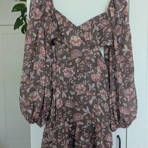 Floral Mini Dress With Flare Sleeves Dynamite